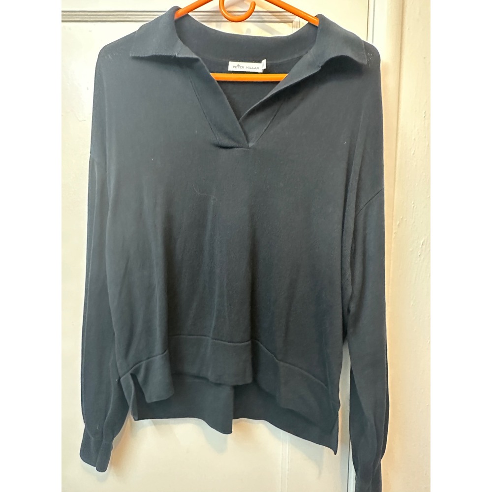 Peter‎ Millar Womens Black Silk Cotton Blend Johnny Collar V-Neck Sweater Large